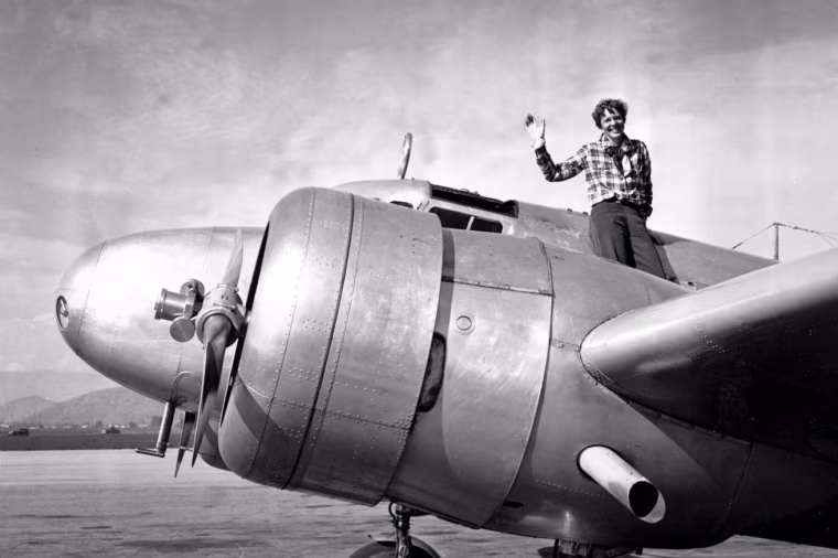 Amelia Earhart waves from the Electra 