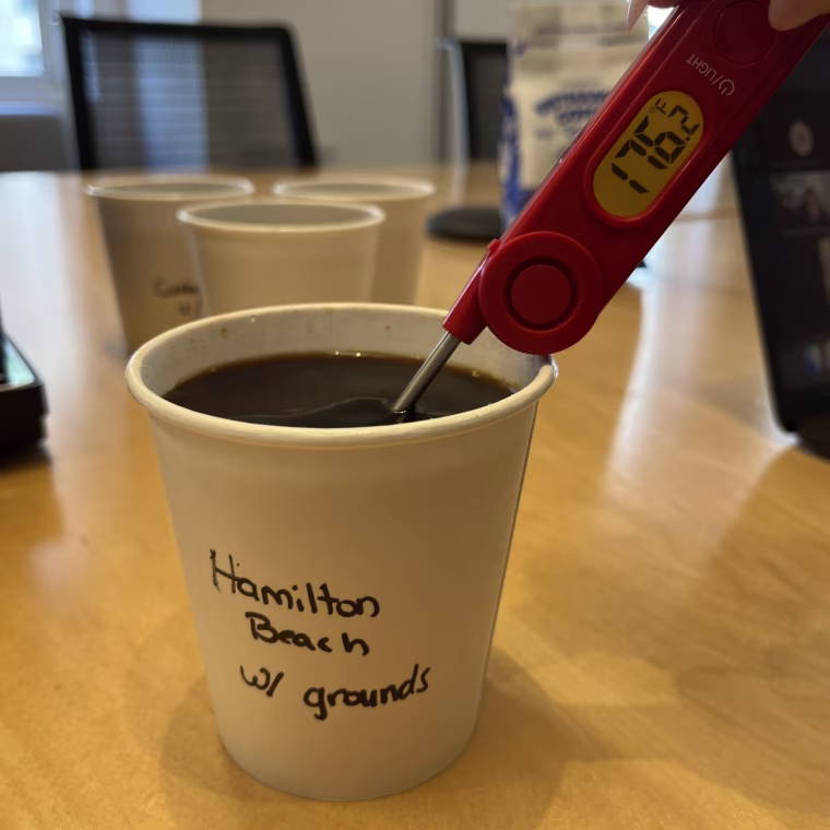 We used a thermometer to measure the temperature of each cup we brewed.