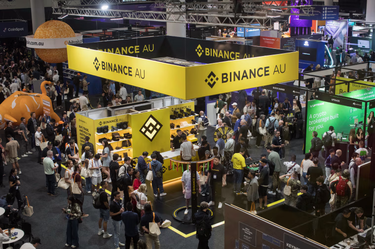The Binance Holding Ltd. booth seen at a fair.
