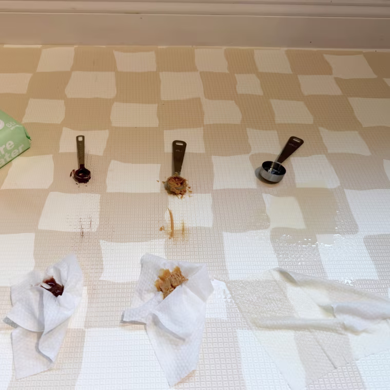 Parasol wipes left behind some minor streaks during our pudding and peanut butter tests, but wasn't really suited for liquid.