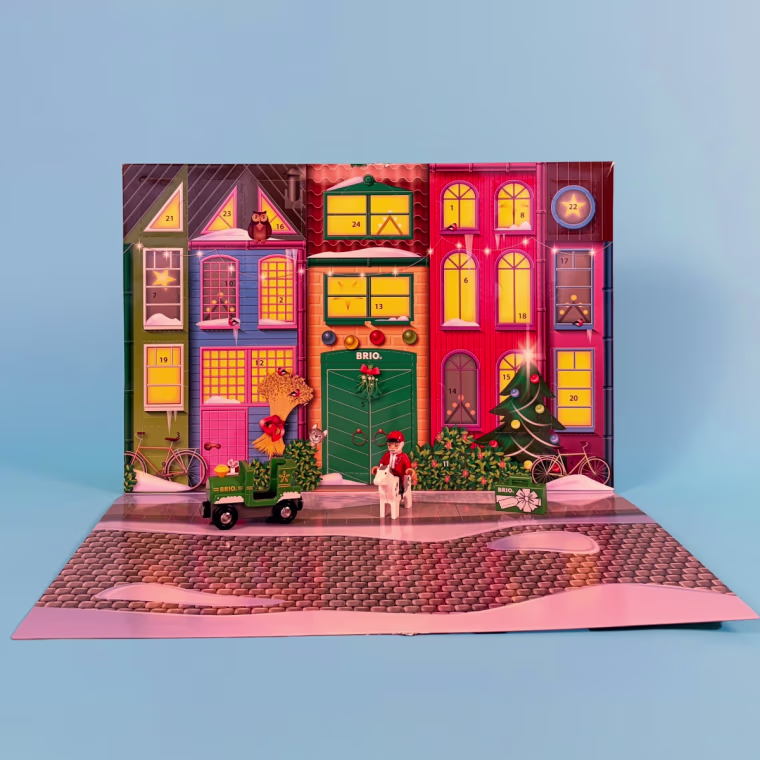 The front of the Brio Advent calendar opens into a playmat for all of the pieces!