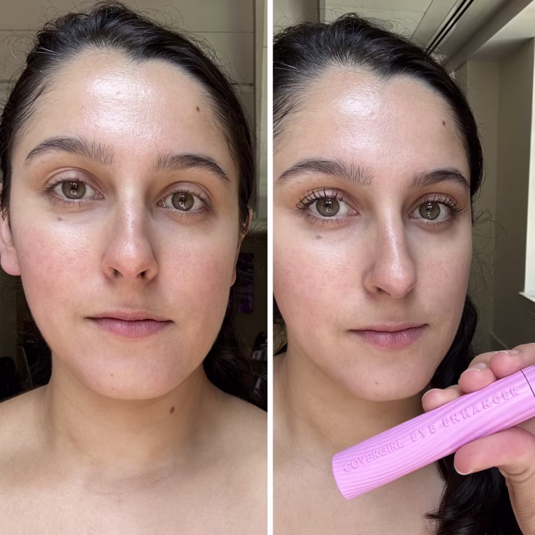 A close-up look of Anita Chomenko testing the Covergirl Eye Enhancer Wrap Tubing Mascara.