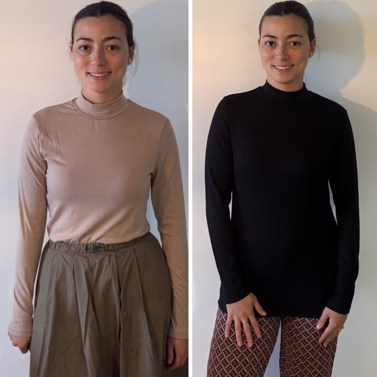 Producer Sofia Seller wearing the Ficerd Women's Mock Turtleneck Tops (3 Pack)