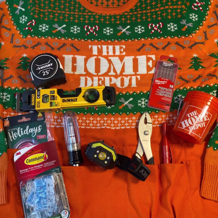 The sweater comes with a variety of tools ideal for hanging lights, art and completing other home projects.