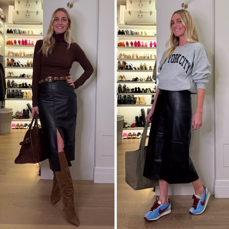 Jasmine Snow wearing the Old Navy Faux-Leather Pencil Midi Skirt