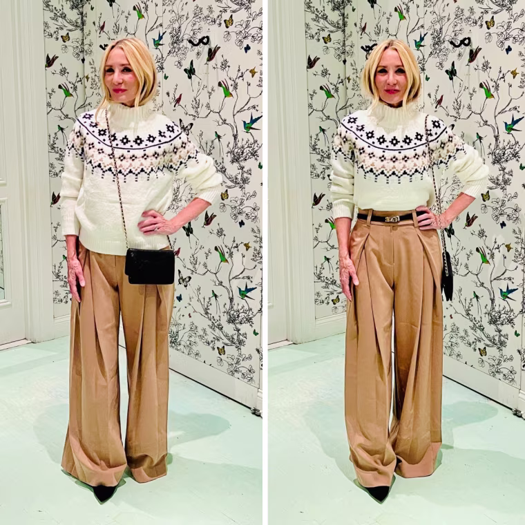 Shop TODAY contributor Chassie Post before (left) and after (right) using the Sansths Crop Top Tuck Band.