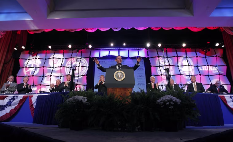 President Barack Obama speaks April 30 at the Building and Construction Trades Department Legislative Conference.