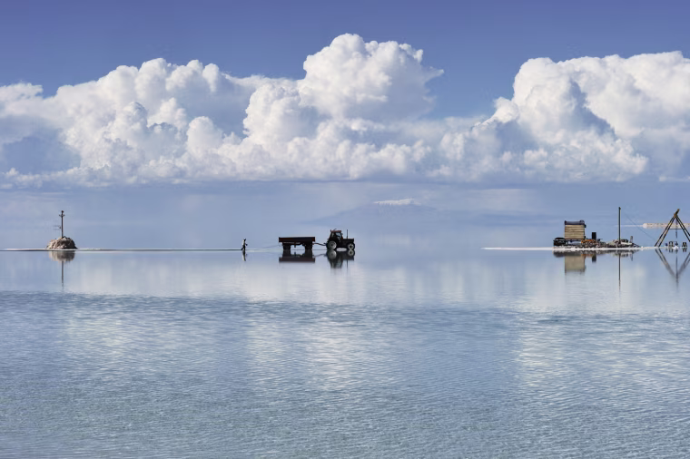 The salt flats, or Salar de Uyuni, which covers 4,000 square miles of Bolivia.