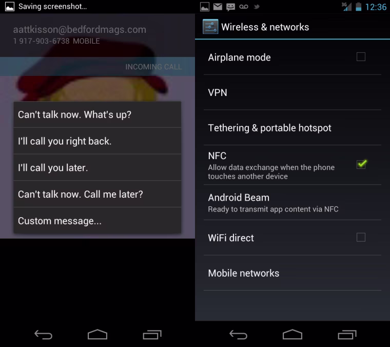 Call response; Android Beam