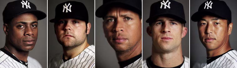 Yankees players Curtis Granderson, Joba Chamberlain, Alex Rodriguez, Brett Gardner and Hiroki Kuroda.