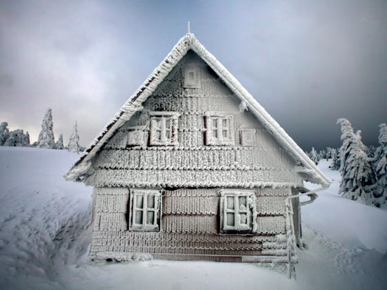 A frozen house is seen on a track of the Sedivackuv Long dog sled race in Destne v Orlickych horach, January 26, 2012. Each year, racers from all over Europe arrive to the village of Destne in Orlicke mountains in Czech Republic to take part in this race series. REUTERS/Petr Josek (CZECH REPUBLIC - Tags: SOCIETY ANIMALS TPX IMAGES OF THE DAY)