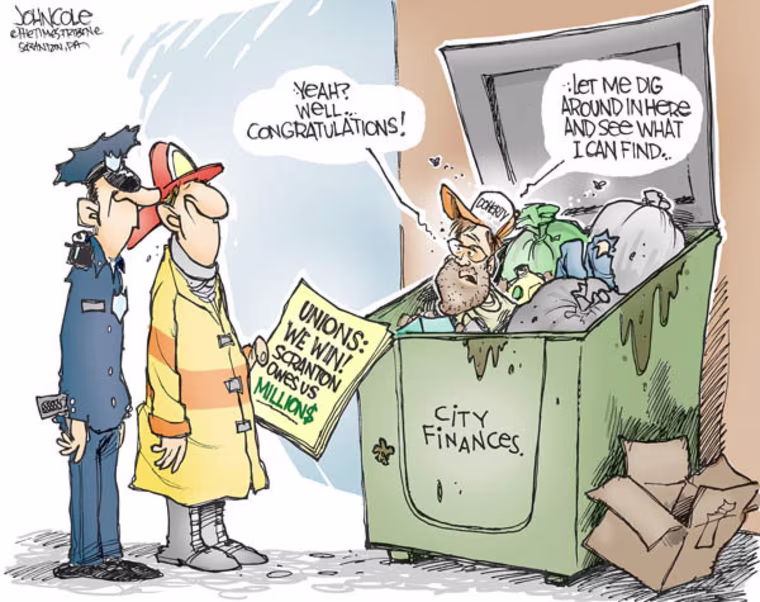 A state court sided with the police and fire unions, thus putting Scranton on the hook for tens of millions of dollars to cover back pay and future pay raises. The city hadn't anywhere near the means to cover the tab. It still doesn't, in fact.