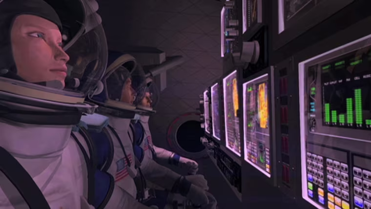 An artist's conception shows astronauts inside a SpaceX Dragon capsule.