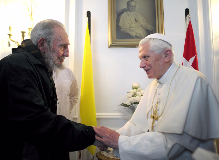 Pope Benedict XVI met with Cuba's revolutionary icon Fidel Castro Wednesday, the last day of a trip to bolster the Roman Catholic church's relationship with the Communist government.