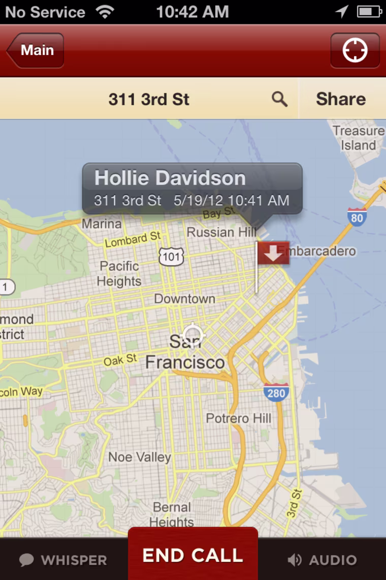 Sidecar screenshot showing a phone call added by location services.