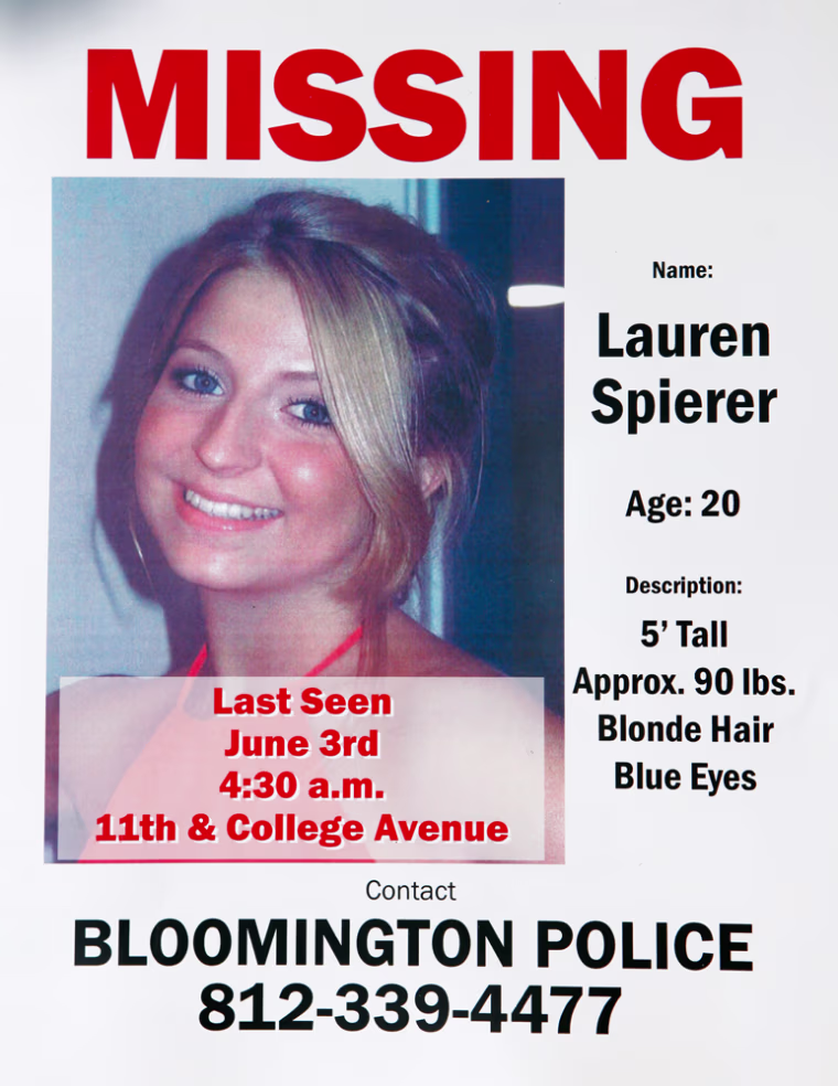 A poster shows for Lauren Spierer, an Indiana University student missing since June 3, 2011.