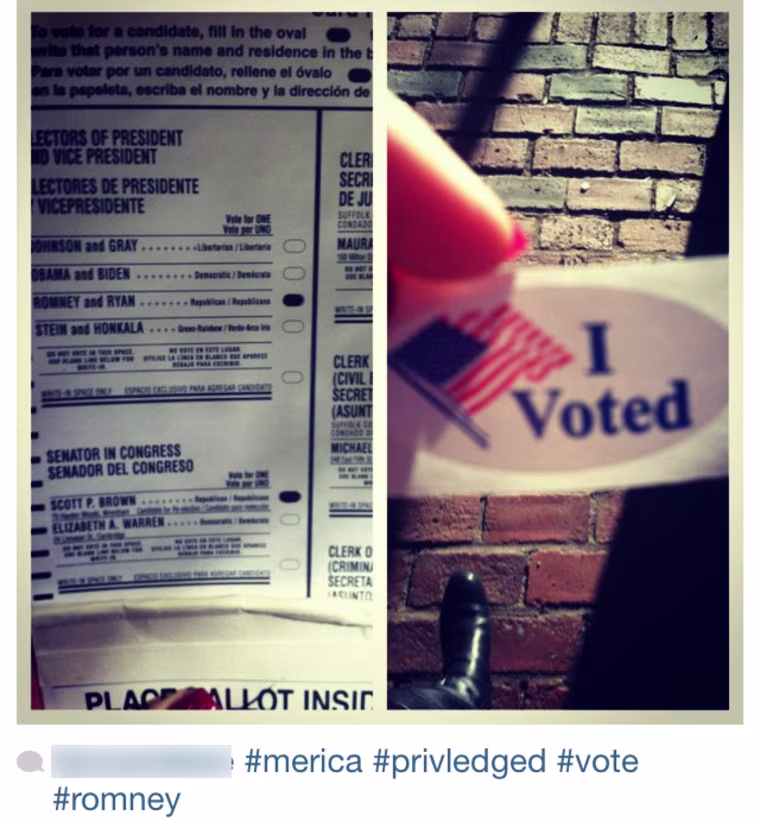Photo of ballot, Instagram