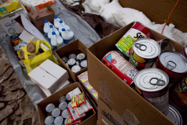 A stockpile of donated supplies at the Movementforpeace.org outdoor kitchen in Staten Island, Thursday, Nov. 8.