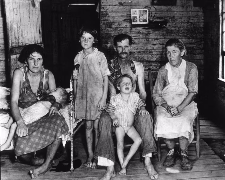 Cotton Sharecropper Bud Fields and his family at their home in Hale County, Ala., Jan. 1, 1935.