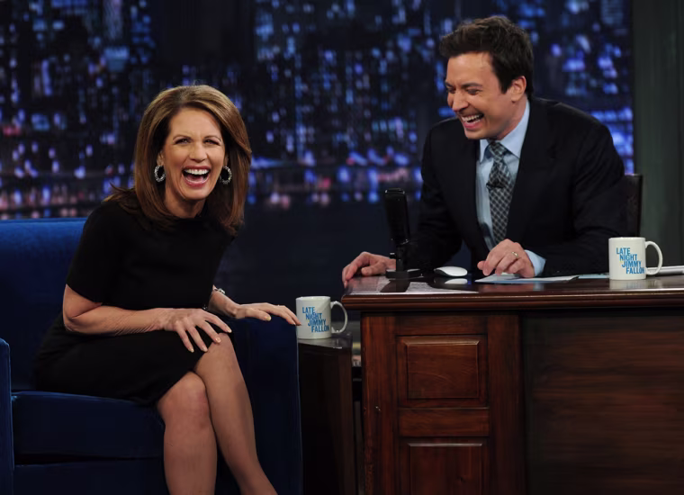 Michele Bachmann and Jimmy Fallon seemed oblivious to The Roots' choice of welcome song.
