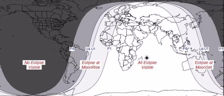 North America is the only continent that is totally out of the picture for Thursday's partial lunar eclipse.