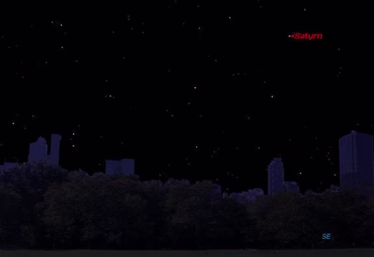 This sky map shows the location of Saturn in the southeastern night sky at 10 p.m. on Saturday to observers at mid-northern latitudes.