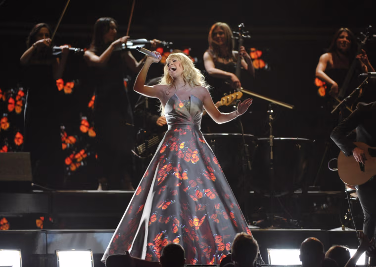 Carrie Underwood performs on stage at the 55th annual Grammy Awards on Sunday, Feb. 10, 2013, in Los Angeles.