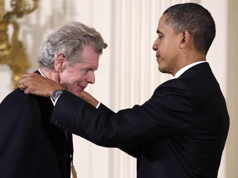 President Barack Obama presents the 2010 National Medal of Arts to Van Cliburn in 2011.
