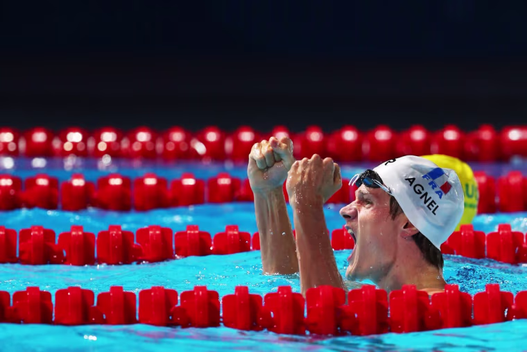 Yannick Agnel of France celebrates winning the Men's 200m freestyle final.