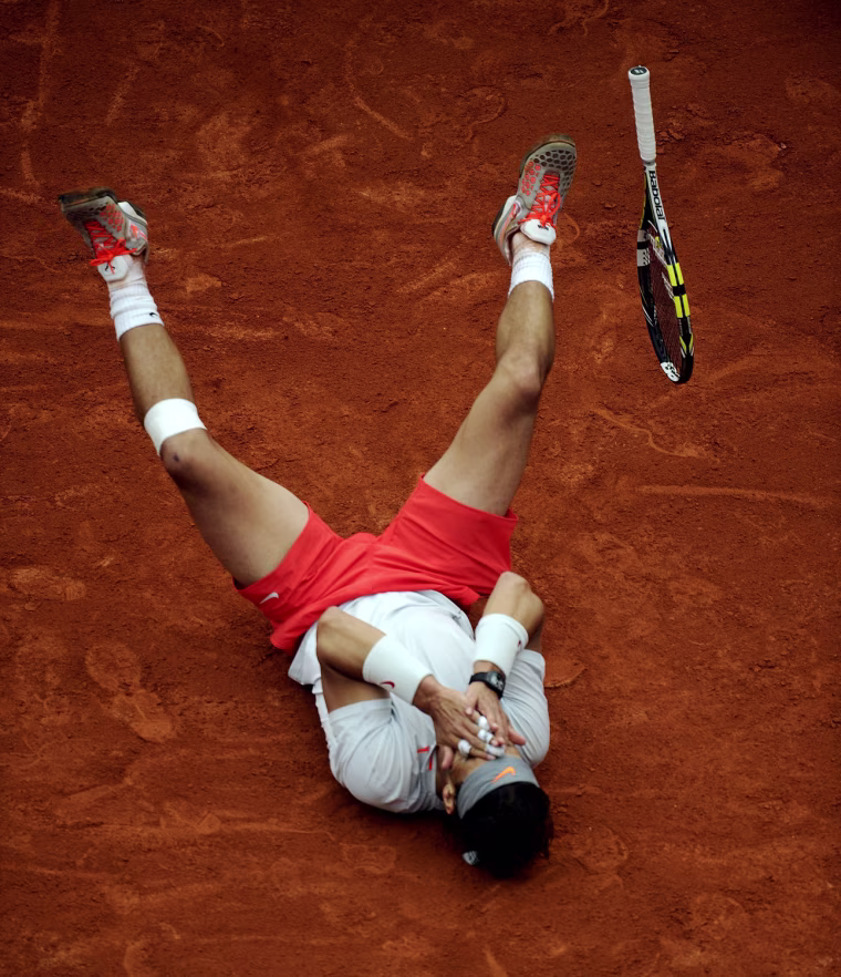Rafael Nadal of Spain celebrates after winning the French Open men's final.