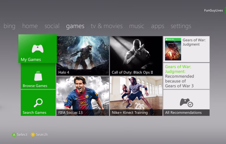 Xbox Live dashboard