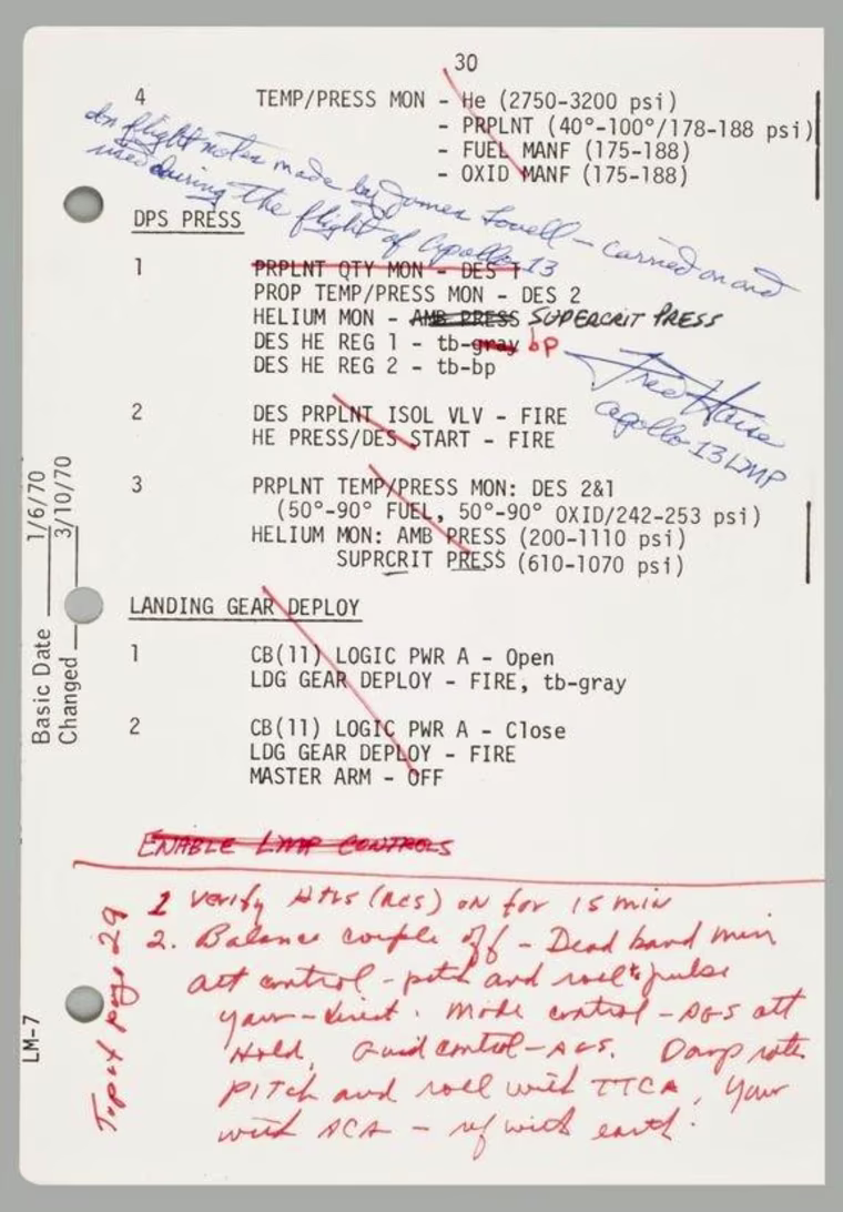 This one-page note details some of the main actions Apollo 13 astronauts needed to make in order to get back to Earth safely after a failed flight to the moon. It sold at auction for $84,100.