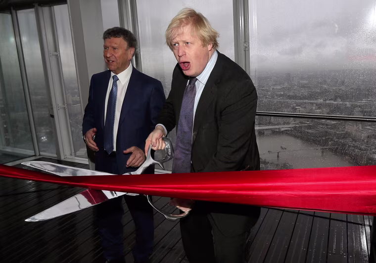 London mayor Boris Johnson (right) and Irvine Sellar, developer of the new skyscraper The Shard, cut a ribbon.