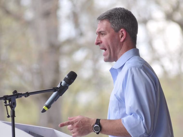 Ken Cuccinelli, Republican candidate for governor of Virginia and Virginia attorney general, speaks during the 65th Annual Shad Planking Wednesday, April 17, 2013 at the Wakefield Sportsmen's Club in Wakefield, Va.