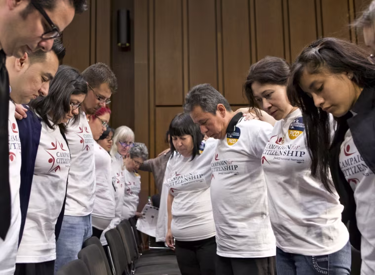 Immigration activists gather on Capitol Hill in Washington on Monday, May 20, 2013, before the Senate Judiciary Committee began working on a landmark immigration bill to secure the border and offer citizenship to millions.