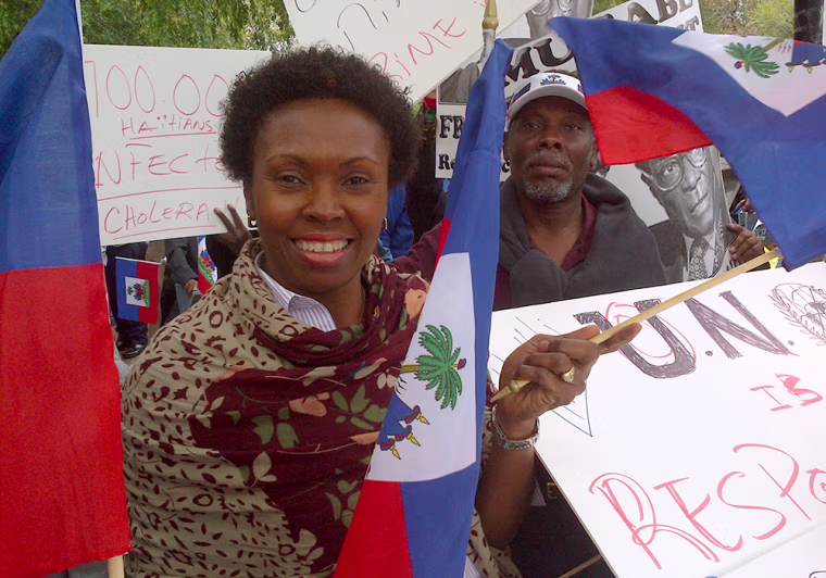 Marjorie Gaston protests outside the United Nations in New York on Sept. 26, 2013.
