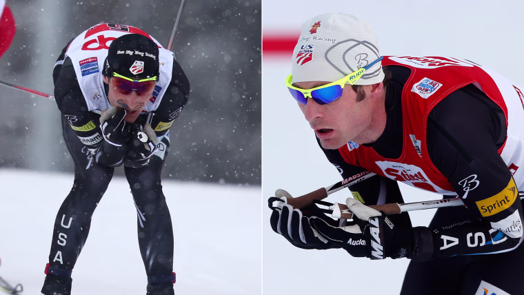 Taylor Fletcher, left, trains at the ski jumping stadium at Sochi Winter Olympics. Brian Fletcher, right, at a World Cup competition in January.