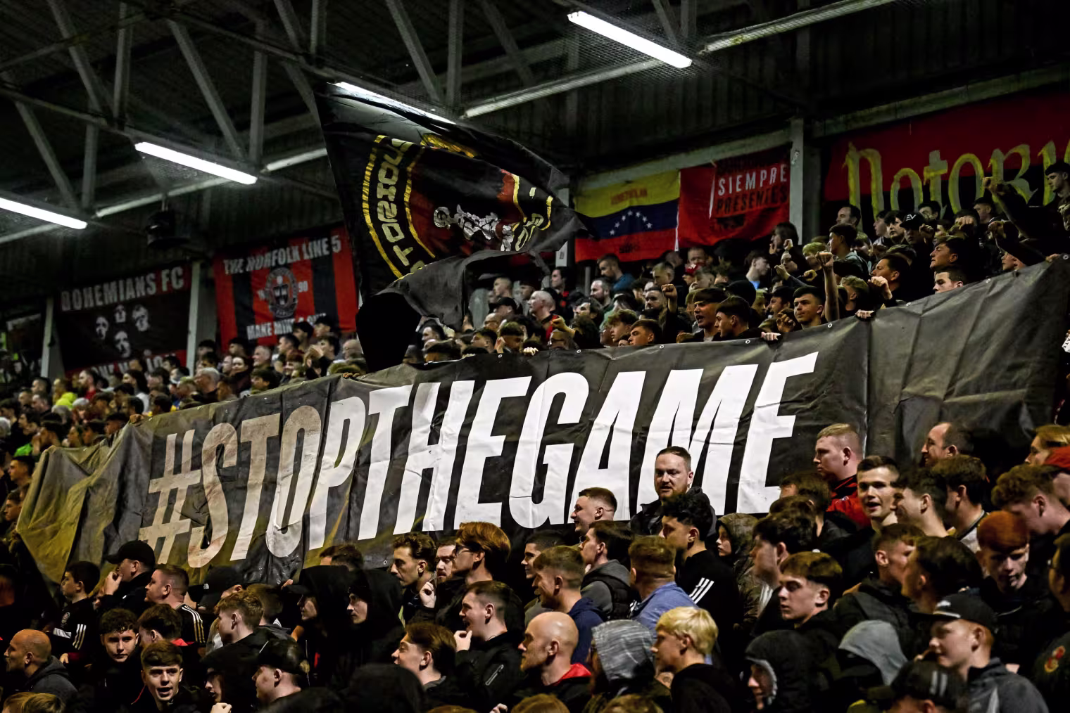 A banner protests the upcoming Republic of Ireland matches against Israel