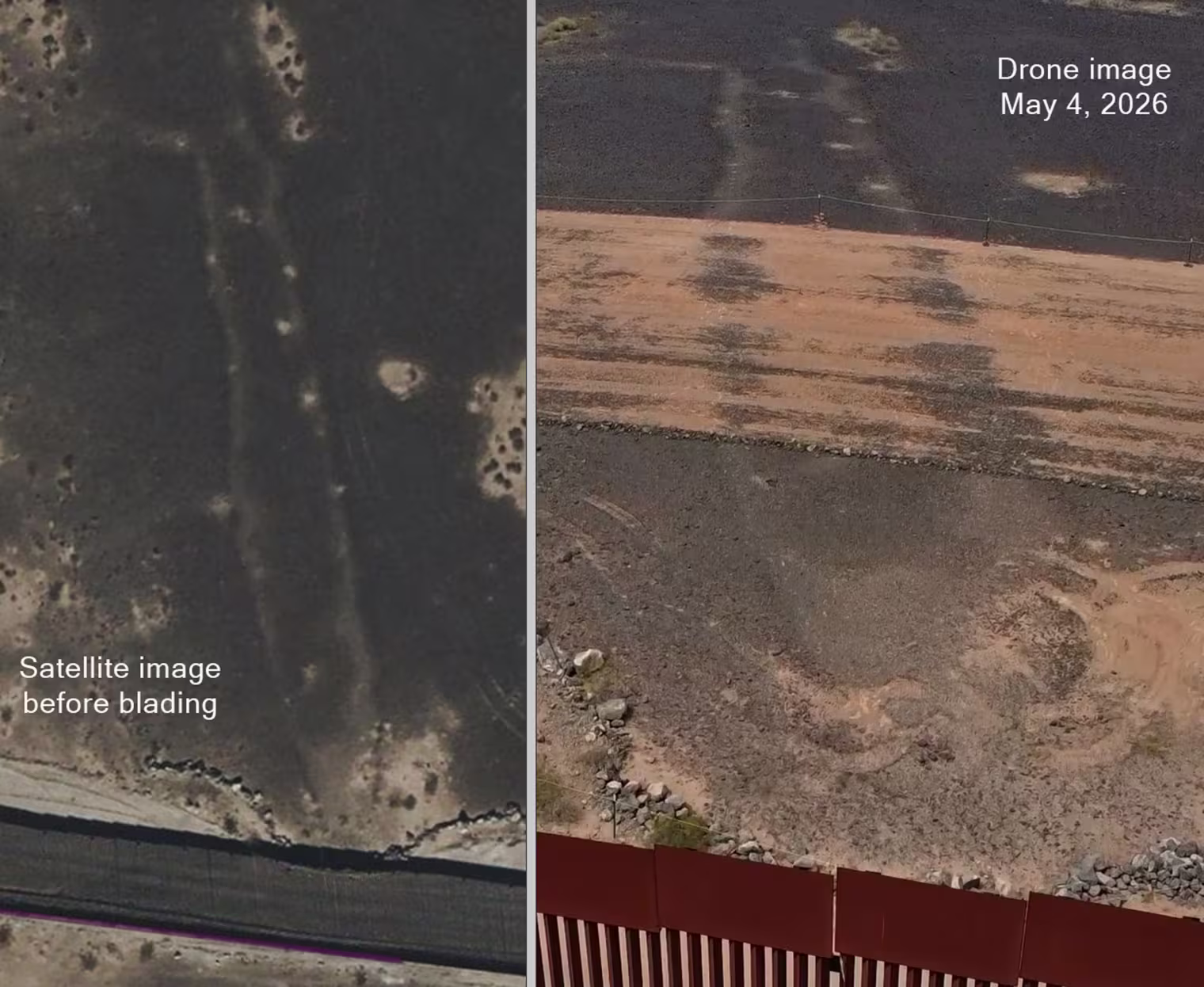 Fish-shaped intaglio (geoglyph) damaged by border wall.