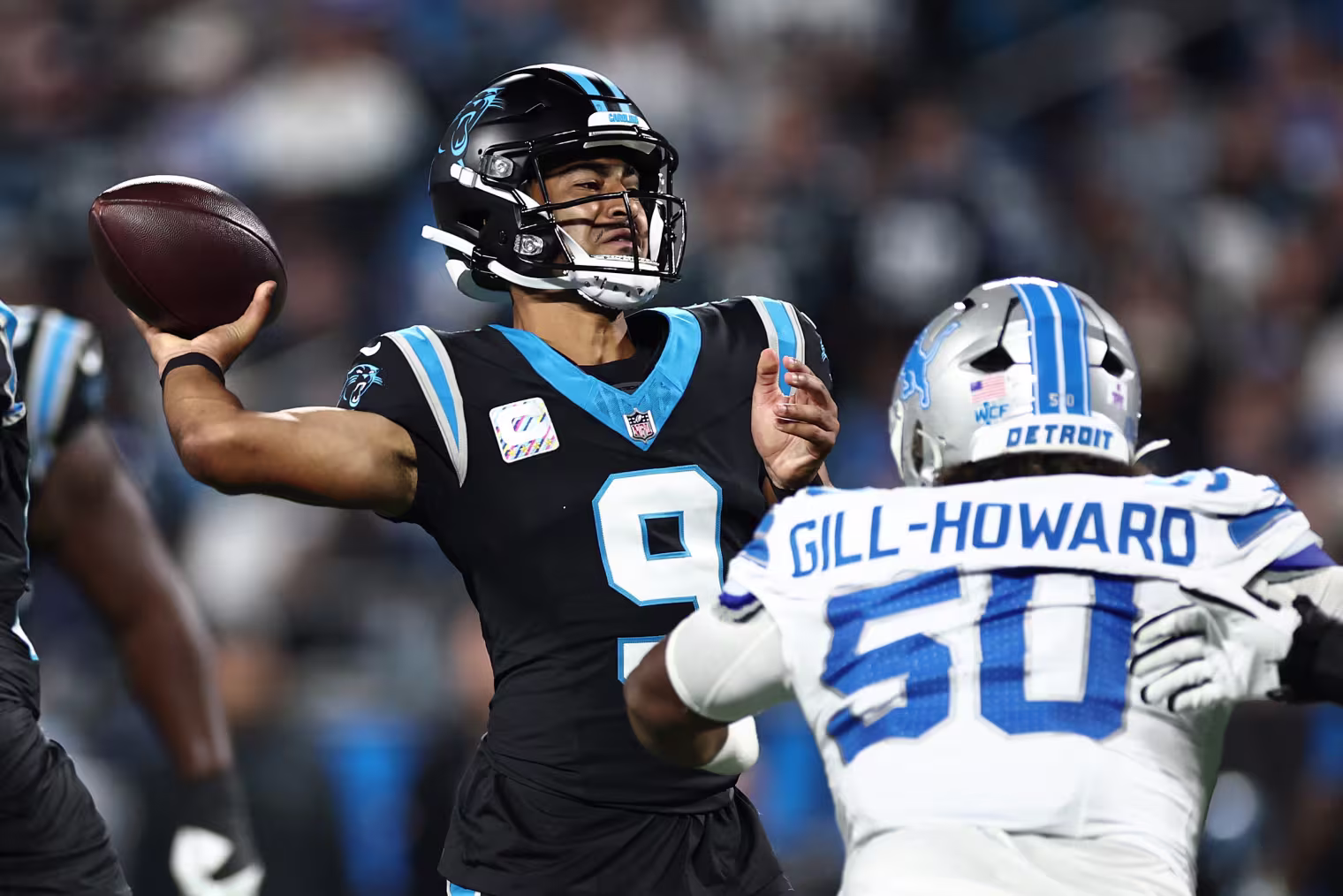 Panthers quarterback Bryce Young throws a pass in the second quarter.
