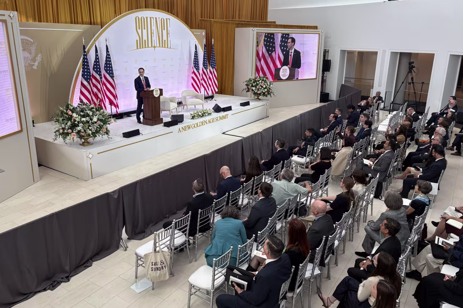Michael Kratsios, director of the White House Office of Science and Technology Policy, addresses the audience Thursday afternoon at the U.S. Institute of Peace.