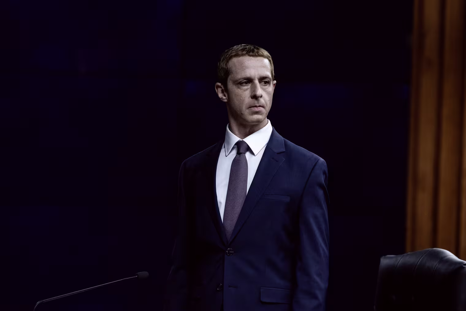 Jeremy Strong as Mark Zuckerberg in "The Social Reckoning."