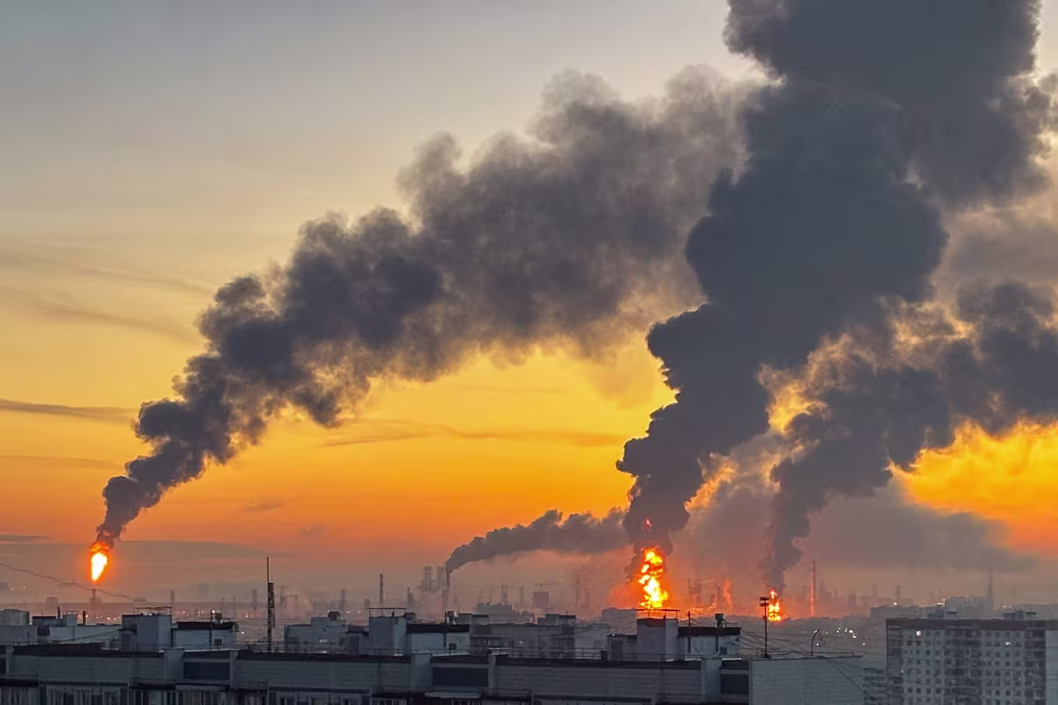 Image: Plumes of smoke rise from fires at an oil refinery following what the authorities say is a Ukrainian drone strike in the course of the Russia-Ukraine conflict, in Moscow