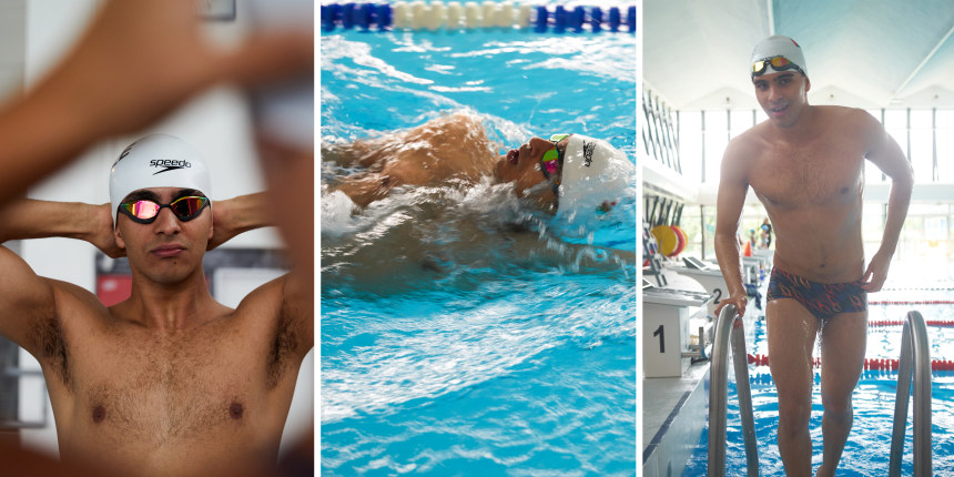 Yazan al Bawwab trains in the pool.