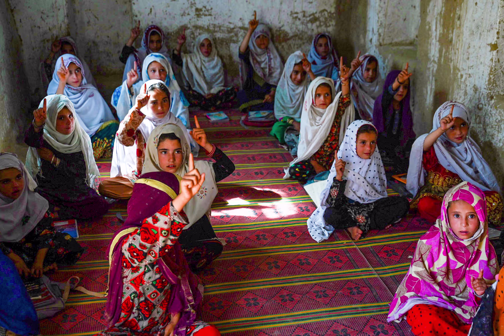 Afghan girls at school in Helmand province in August.