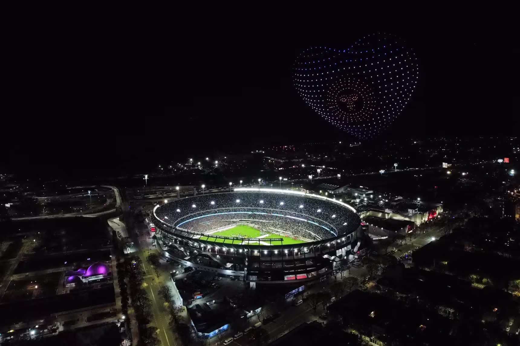 A drone shows Argentina's flag.