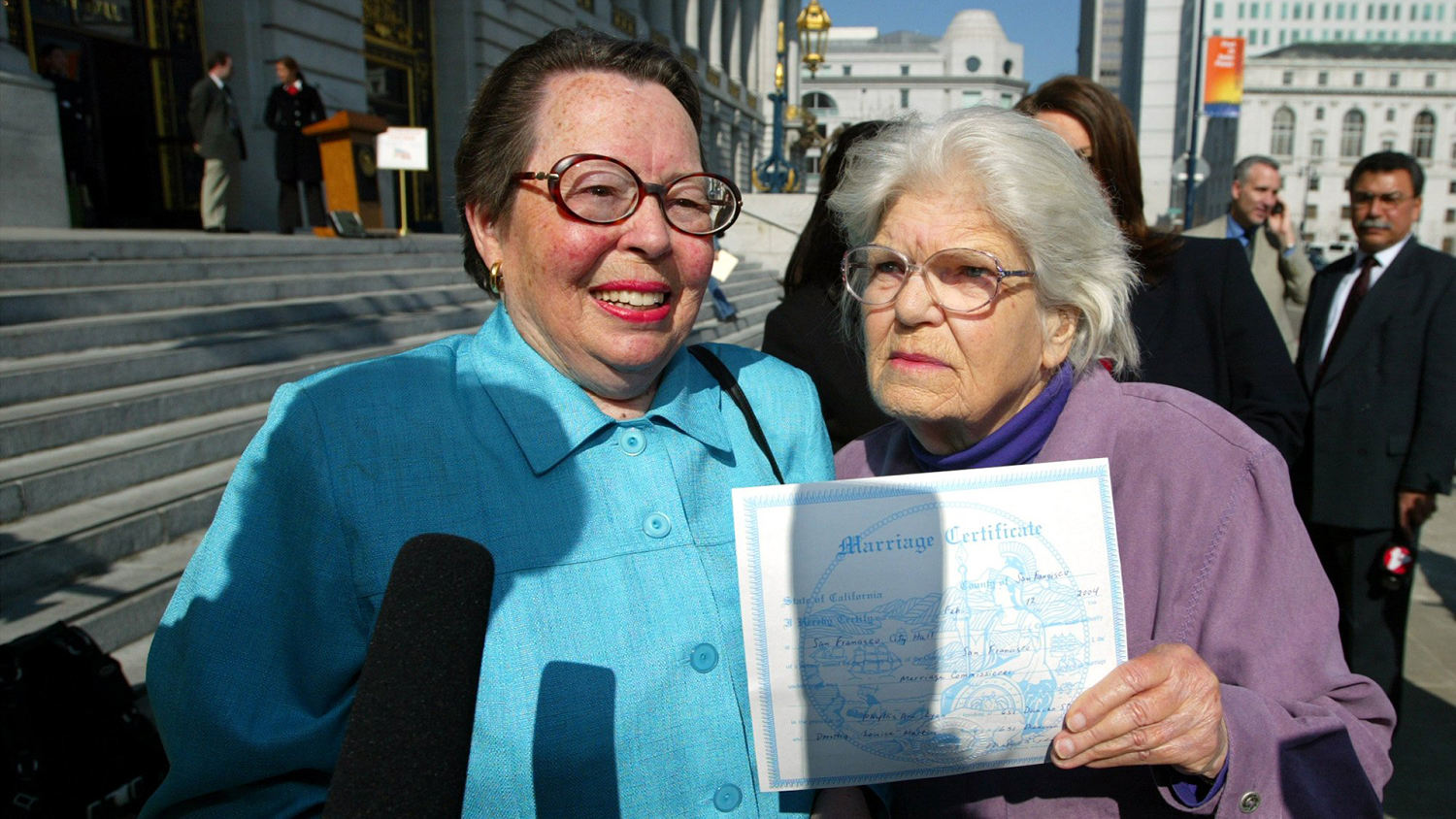 2004: Del Martin and Phyllis Lyon tie the knot at San Francisco civil ceremony