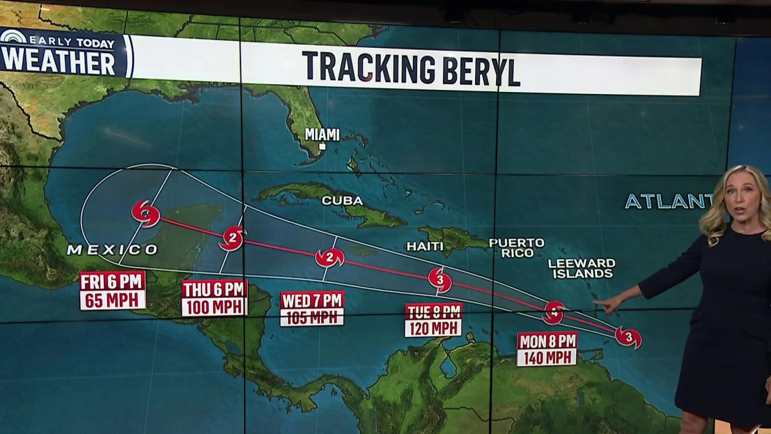 Hurricane Beryl packs 120 mph winds as it heads toward the Windward Islands
