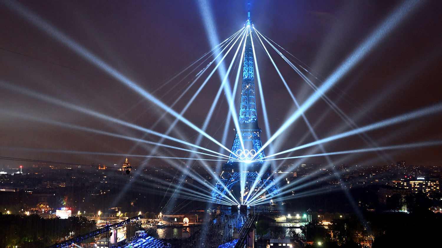 Elaborate light show projected from Eiffel Tower