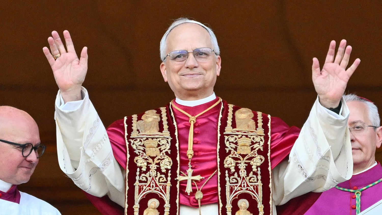 Pope Leo XIV addresses the crowd in his first appearance